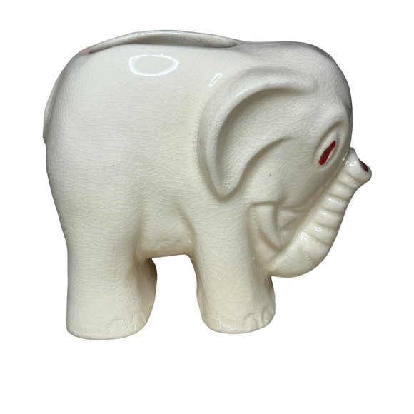 Vintage White Elephant Ceramic Planter Trunk Up - Picture 3 of 7